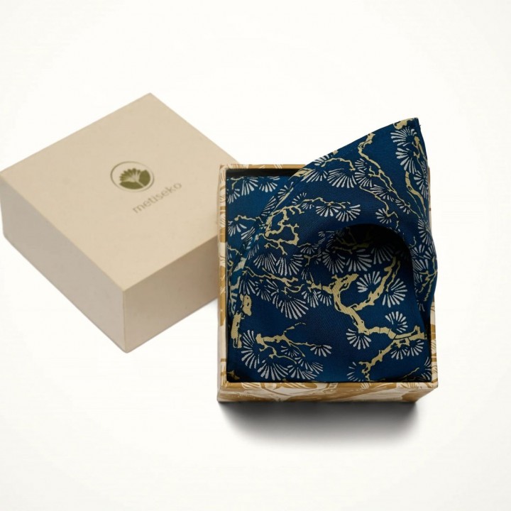Khăn lụa vuông pocket square -PEARLWOOD INDIGO 45*45cm
